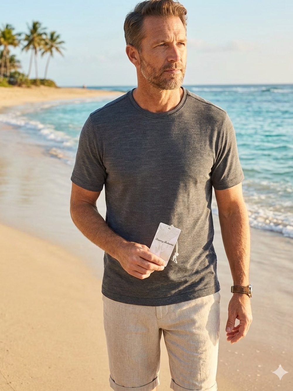 Tommy Bahama Men's Charcoal Microstripe Short Sleeve Crew Tee NWT